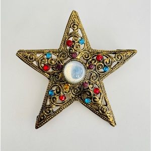 Faux Moonstone And Rhinestone Star Brooch (unsigned)